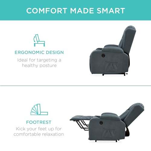 Best Choice Products PU Leather Electric Power Lift Chair, Recliner Massage Chair, Adjustable Furniture for Back, Legs w/ 3 Positions, USB Port, Heat, Cupholders, Easy-to-Reach Side Button - Brown