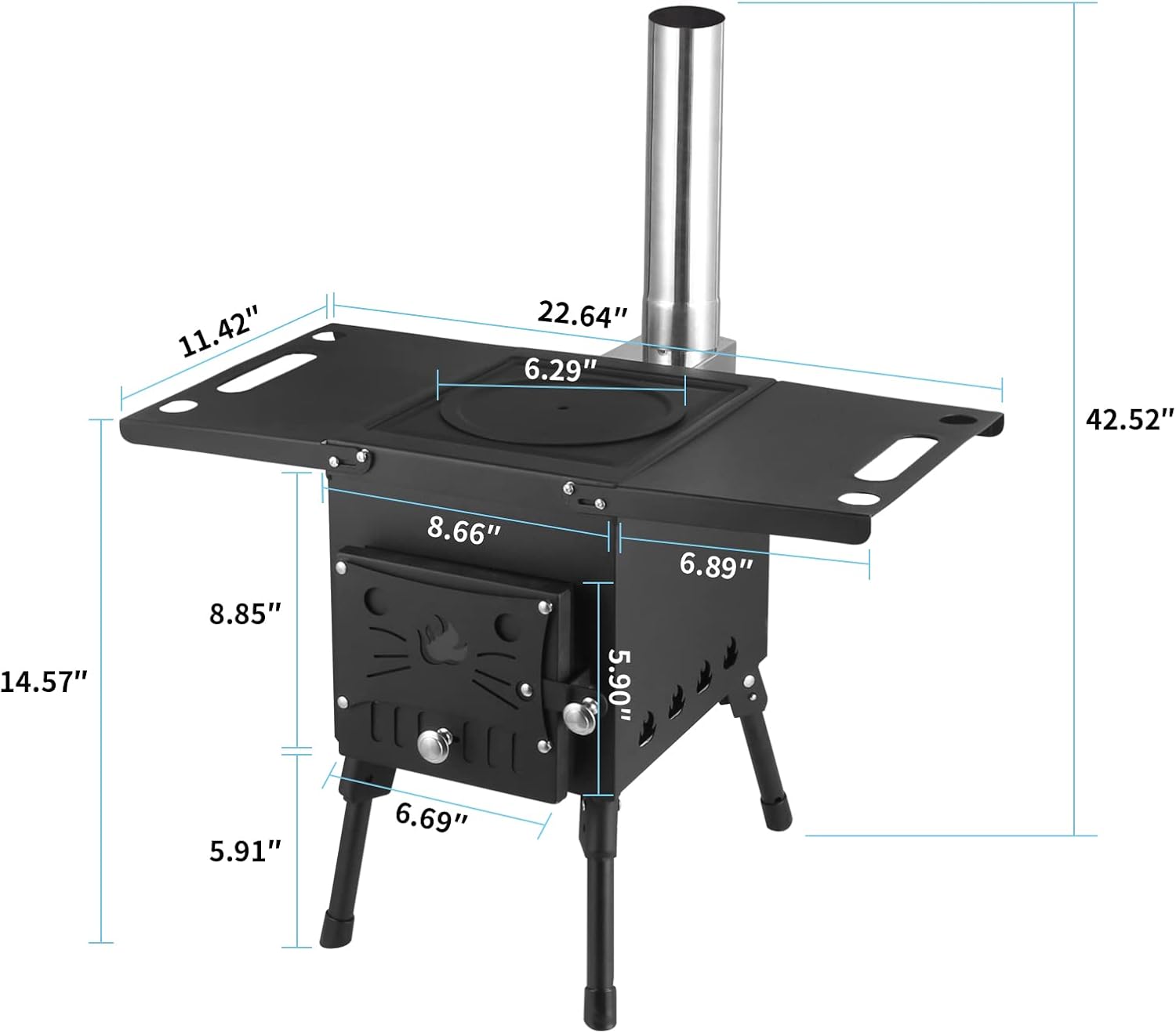 Portable Wood Burning Stove, Hot Tent Stove with Chimney Pipe, Outdoor Camping Wood Stove for Tent, Shelter, Heating and Cooking