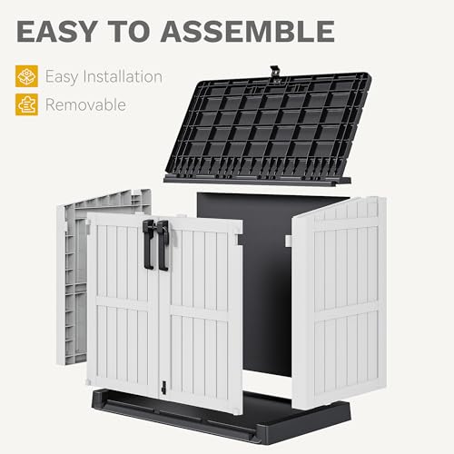 DWVO Outdoor Weather-Resistant Horizontal Storage Shed, 35 Cu Ft Capacity, Lockable and Waterproof, Suitable for Storing Garden Tools, Light Gray
