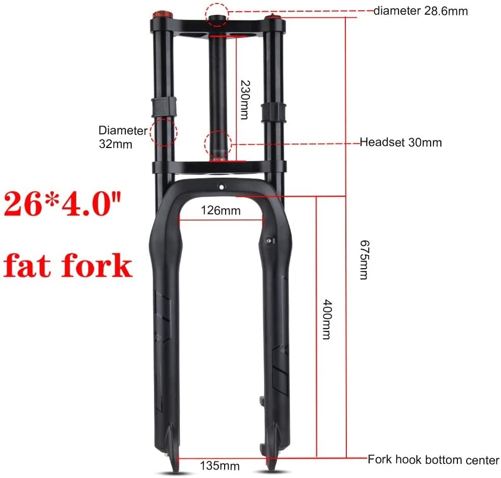 ZECHAO Snow Bike Fat Fork 1-1/8" Mountain Air Suspension Fork Double Shoulder 160mm Travel QR E-Bike Front Fork 26x4.0 Disc Brake Beach