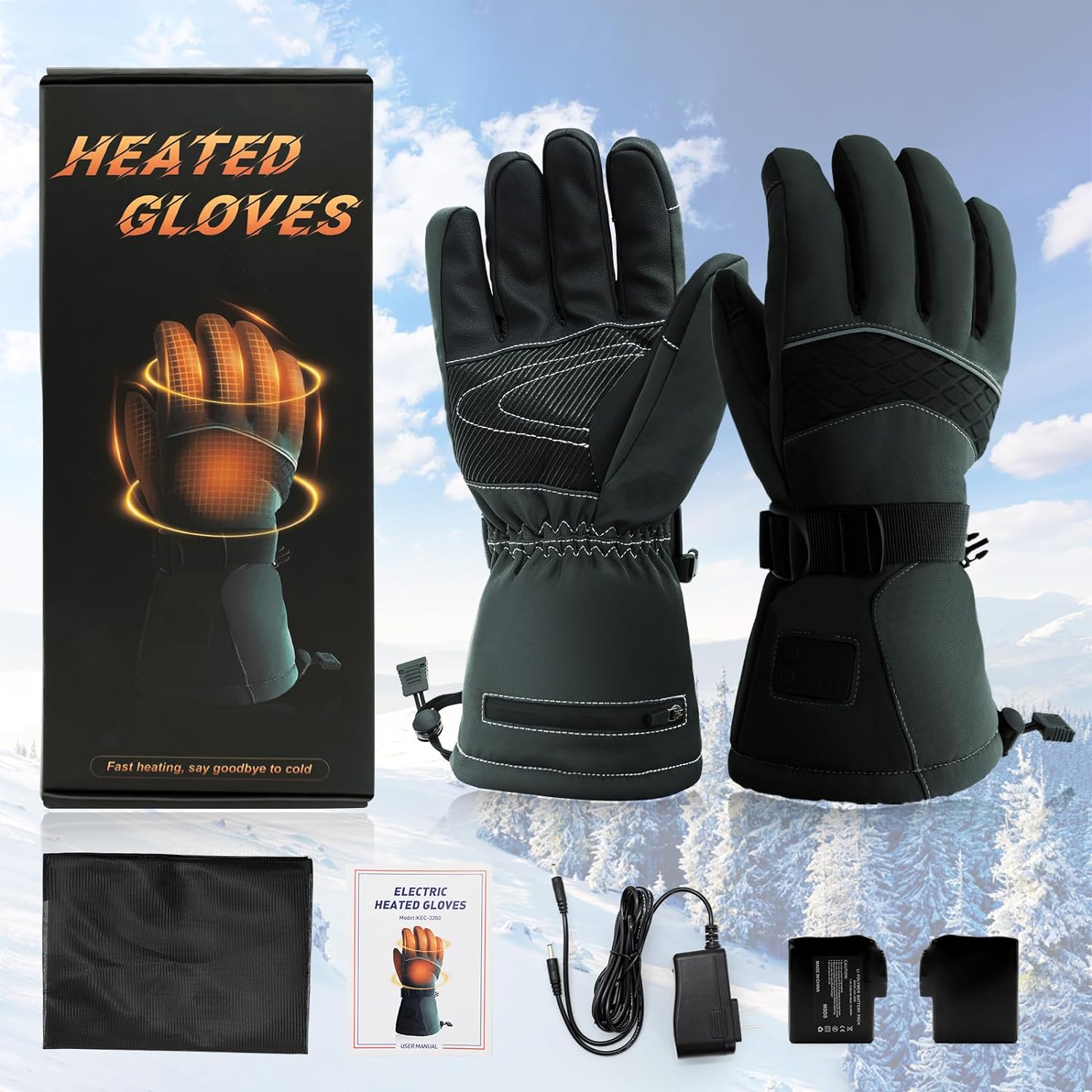 Heated Gloves,Heated Gloves for Men Women，7.4V3200 mAh Battery,Electric Gloves Heated Rechargeable, Waterproof/Windproof Heated Work Gloves, Ideal for Outdoor Work,Cycling, Skiing,Hiking