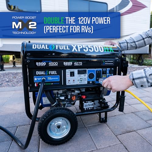 DuroMax XP13000HXT 13,000-Watt 500cc Tri Fuel Gas Propane Natural Gas Portable Generator with CO Alert, Black/Blue