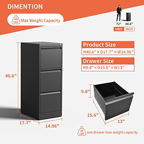 3 Drawer File Cabinet,Metal Filing Cabinets for Home Office,Vertical File Cabinet with Lock,Heavy Duty Metal Storage Cabinet for A4/Letter/Legal Size Files,Assembly Required