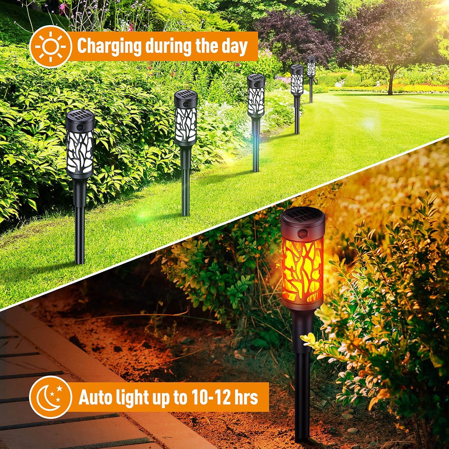 BONLION Solar Torch Lights Outdoor, Upgraded 8 Pack Extra-Bright Solar Torch Lights with Dancing Flickering Flames, Waterproof Landscape Decoration Flame Lights for Garden Pathway Yard-Auto On/Off