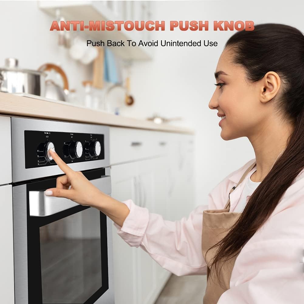 24 Single Wall Oven, thermomate 2.3 Cu.ft. Built-in Electric Wall Oven with 5 Cooking Functions, 2000W Electric Ovens with Stainless Steel Finish, Mechanical Knobs Control, ETL Certified