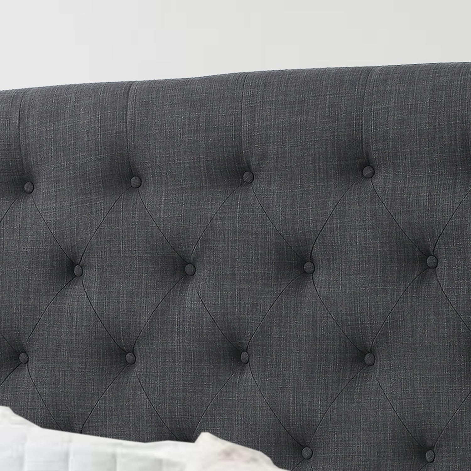 Rosevera Louis Linen Upholstered Wingback Headboard with Double Nailhead Trimming and Button Tufting for Bedroom, Full, Charcoal