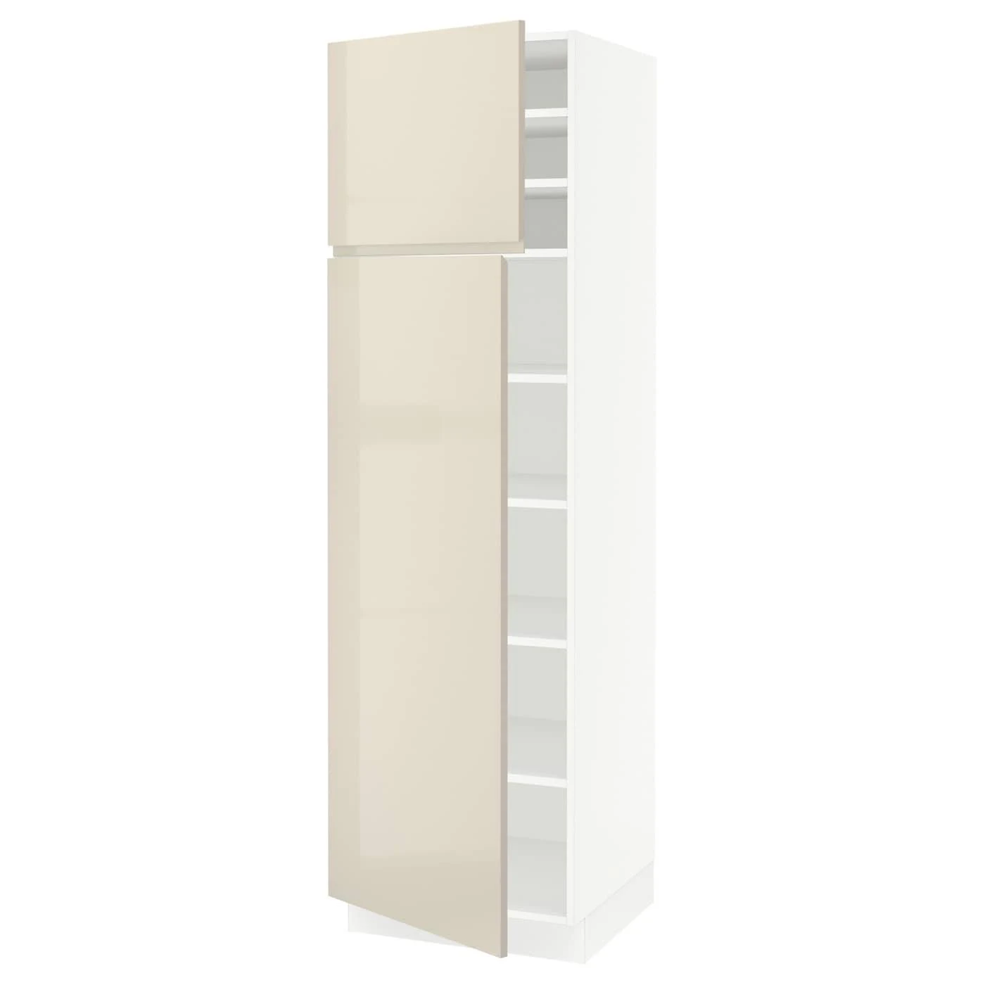 IKEA - SEKTION High Cabinet with shelves/2 Doors, white/Voxtorp High-Gloss Light Beige, 24x24x80 09358660