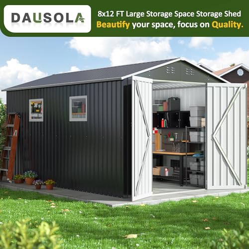 10x10 FT Outdoor Storage Shed, Metal Garden Tool Shed with Updated Frame Structure, Lockable Doors and Windows, Ideal for Backyard Garden Patio Lawn, Grey