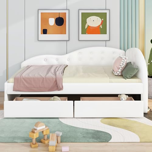 Velvet Upholstered Daybed, Twin Size Modern Sofa Bed Day Bed Frame with Button Tufted and Double Storage Drawers for Bedroom, Living Room, Guestroom, No Box Spring Needed, Gray