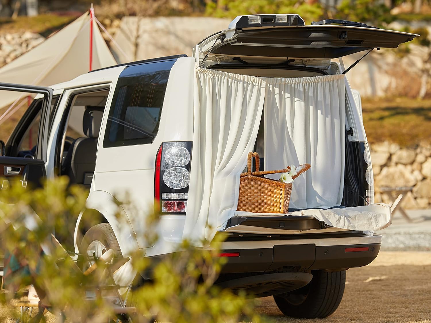 STUDIO HAMO, WEHAS/Ecru, Trunk Car Curtain,Trunk Curtain, Travel Camping Interior, Sun Shade for Car, Window Sun Shade, Privacy Curtain