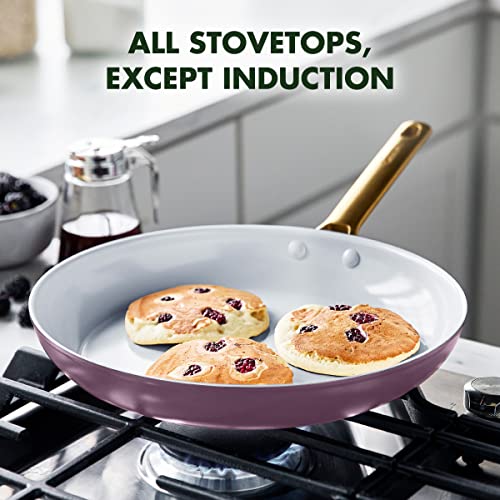 GreenPan Reserve Hard Anodized Healthy Ceramic Nonstick 10" and 12" Frying Pan Skillet Set, Gold Handle, PFAS-Free, Dishwasher Safe, Oven Safe, Sunrise Yellow