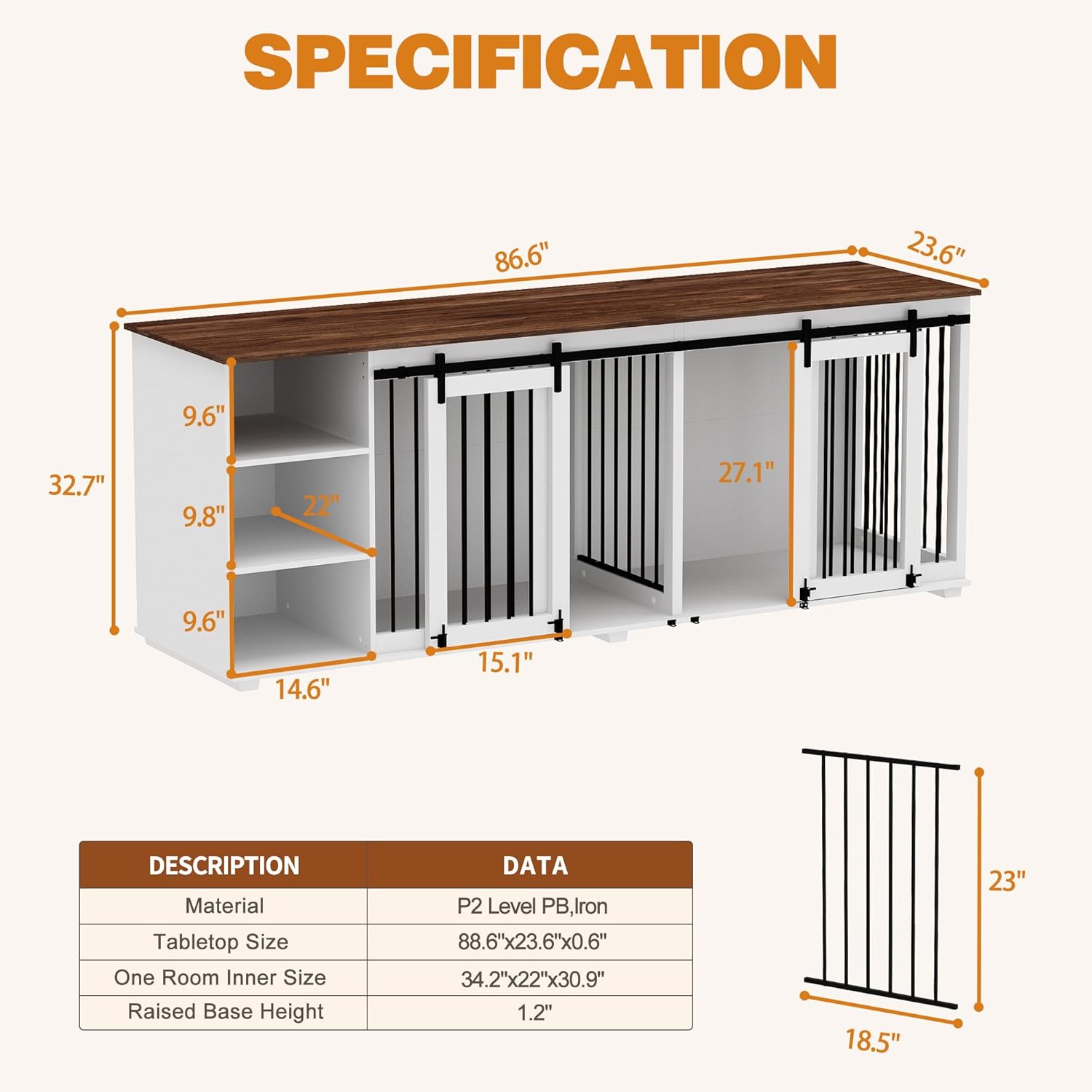 Large Dog Crate Furniture, 86.6" Wooden Dog Kennel for 2 Dogs with Shelves,Divider & Slidding Door, Indoor Heavy Duty Furniture Style Dog House w/Double Rooms for Large Medium Dogs, White