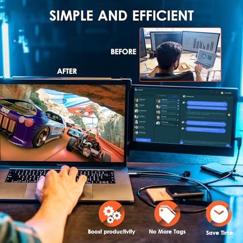 Laptop Screen Extender, 15.6" Portable Monitor for Laptop with 120% sRGB, FHD IPS & USB to HDMI Hub & 235° Rotation, Triple Monitor Extender Plug & Play Fits for All Laptops (Mac/Win/Android)