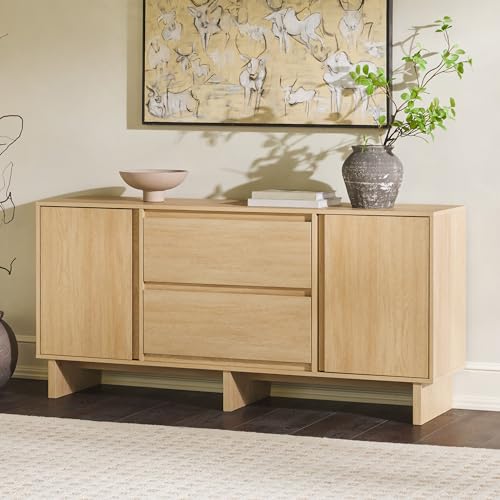 63", Sideboard with Beveled Drawers, Oak Servers, Sideboards & Buffets