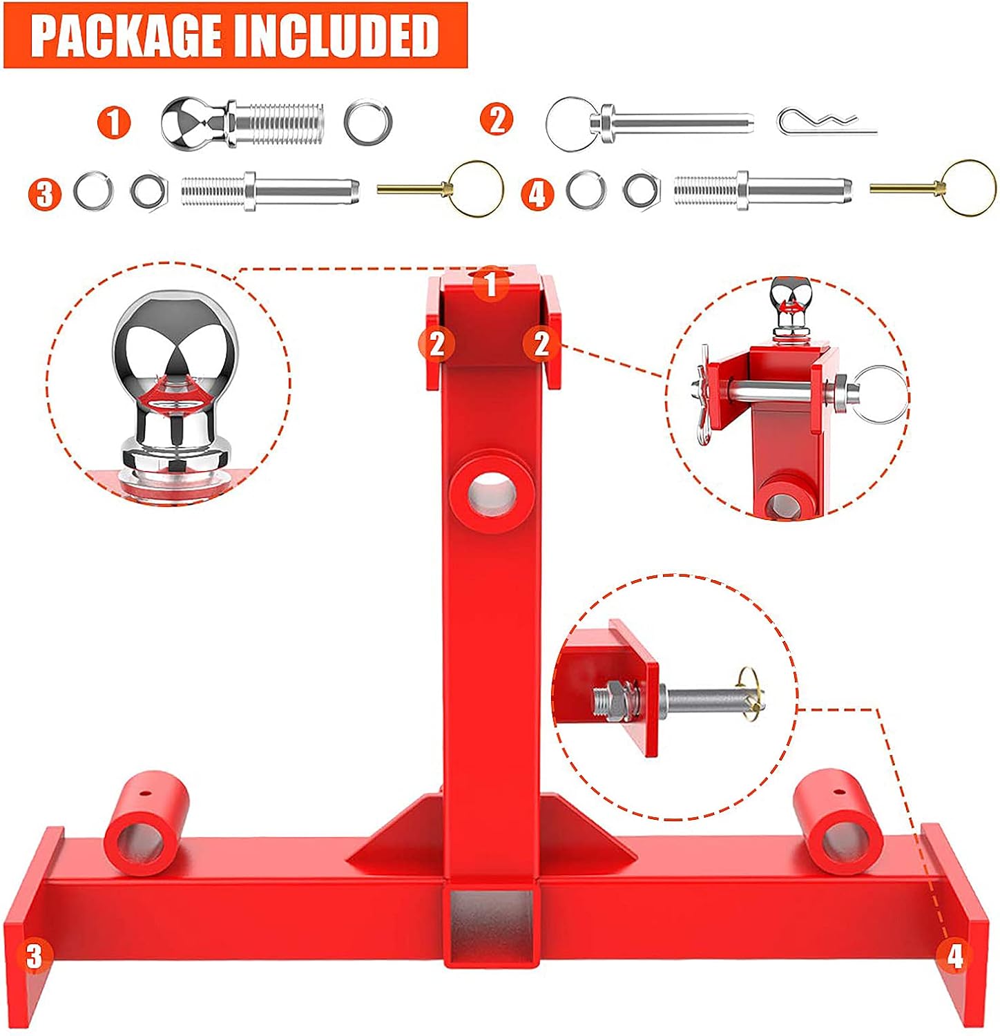 Sulythw 3 Point Trailer Hitch with 2" Receivers for Category 1 Tractors 3000lbs Capacity with Trailer Ball Gooseneck Drawbar Receivers