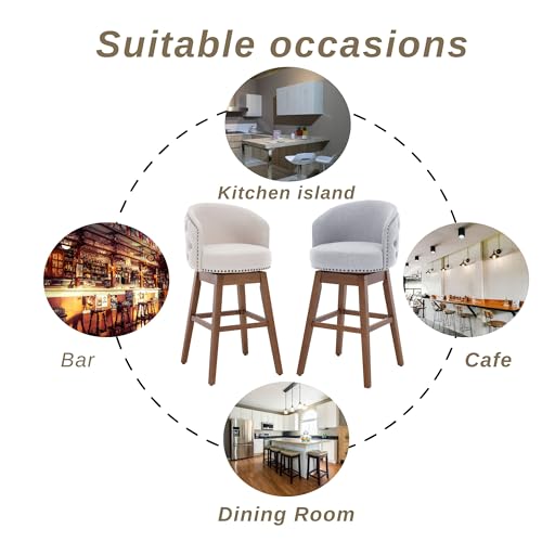 Swivel Bar Stool Set of 2,Modern Linen Counter Stools,29" Swivel Bar Chairs with Wood Base for Kitchen Island,Pub,Cafe（Grey）