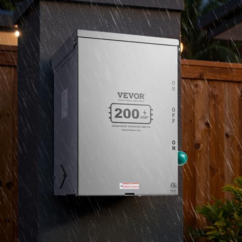 VEVOR 200A Generator Transfer Switch, 48000W Manual Transfer Switch, Heavy Duty Double-Throw Power 120/240V, Meeting NEMA 3R Standards, for Outdoor, Indoor, and Portable Generator ETL Certification