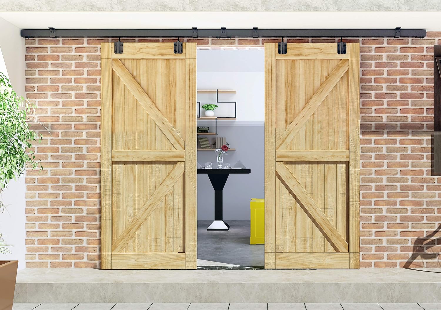 DIYHD 8FT Double Sliding Barn Door Hardware Box Track Wall Mount Kit for Exterior Door