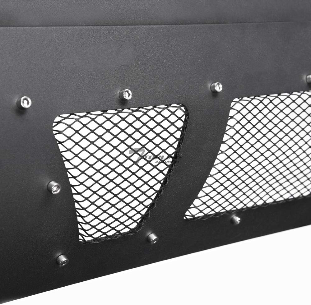 Matte Black Studded Mesh Bull Bar Brush Push Front Bumper Grill Grille Guard With Skid Plate Compatible With 10-23 Toyota 4Runner