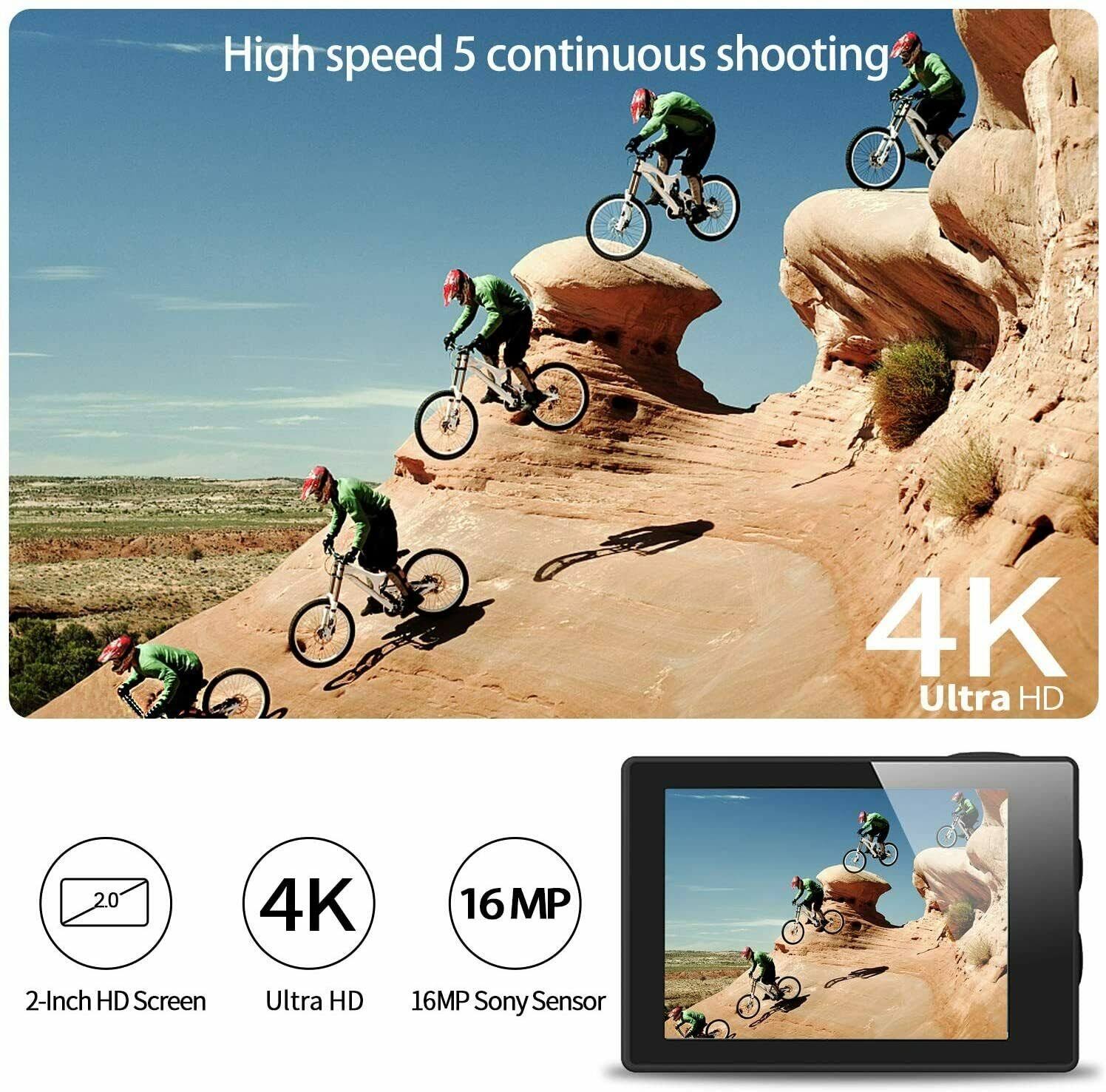 4K Action Camera 20MP Underwater Waterproof 40M 170°Wide-Angle WiFi.