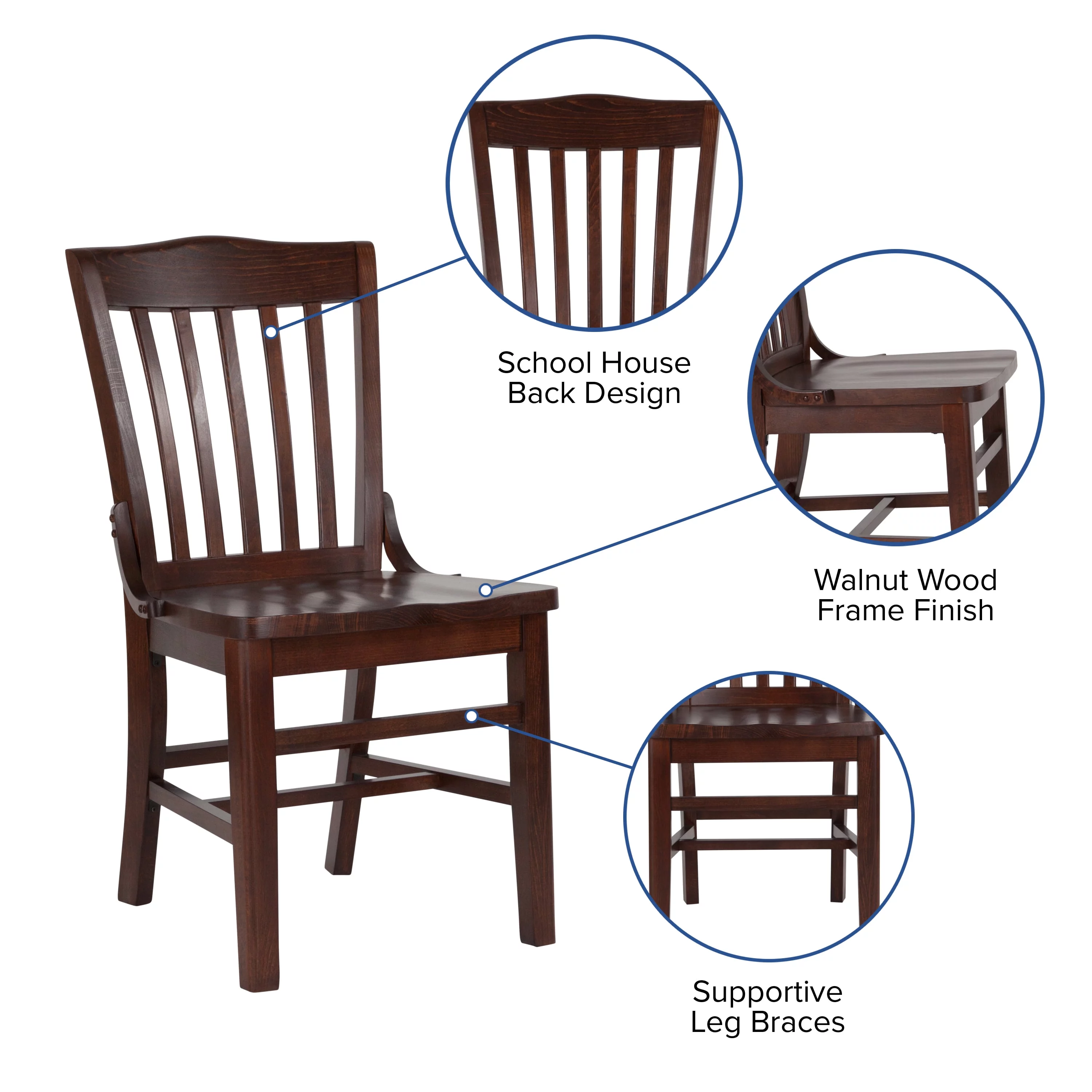 Flash Furniture HERCULES Series School House Back Walnut Wood Restaurant Chair