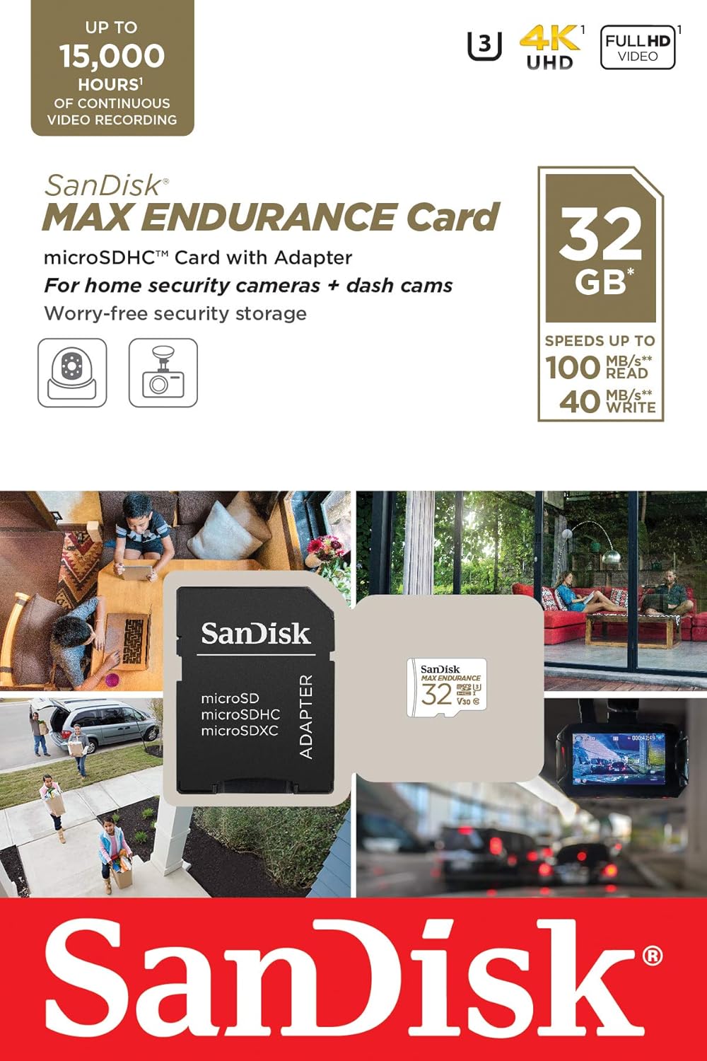 SanDisk 256GB MAX Endurance microSDXC Card with Adapter for Home Security Cameras and Dash cams - C10, U3, V30, 4K UHD, Micro SD Card - SDSQQVR-256G-GN6IA