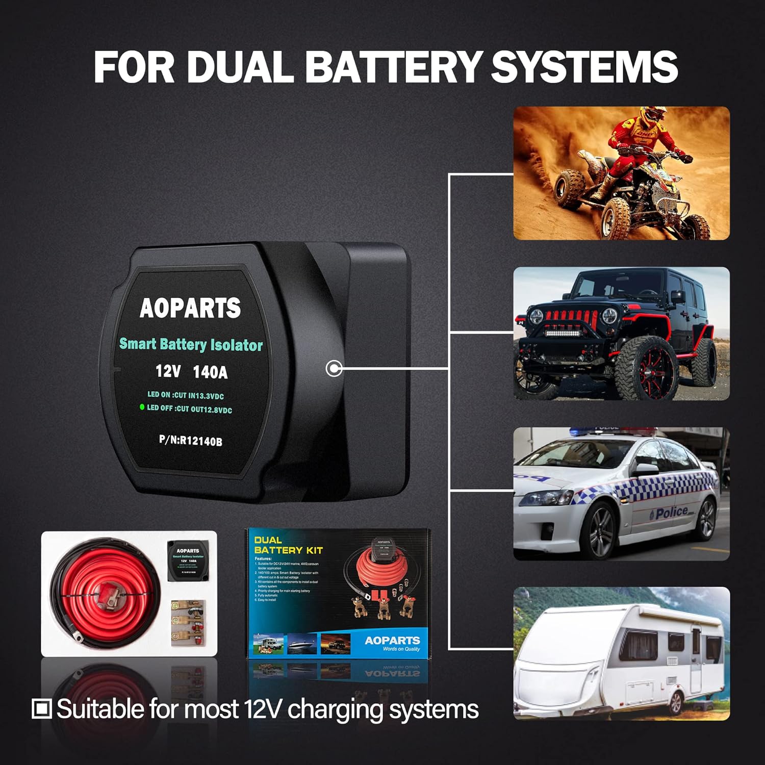 Smart Dual Battery Isolator,12V 300Amp Voltage Sensitive Relay, 5 Year Warranty Battery Isolator Fits ATV UTV 4WD RZR RV Car Watercraft Marine Boat Truck Caravan Camping (R12300B)