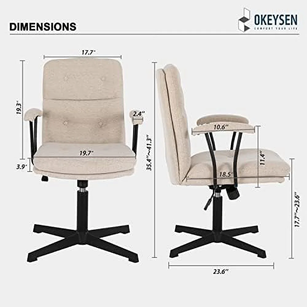 JOMA Office Desk Chair  Vanity Chair with Removable Padded Armrests for   JOMA Swivel Chair with No Wheels  Linen Comfy Chair with Premium Thick Cushion