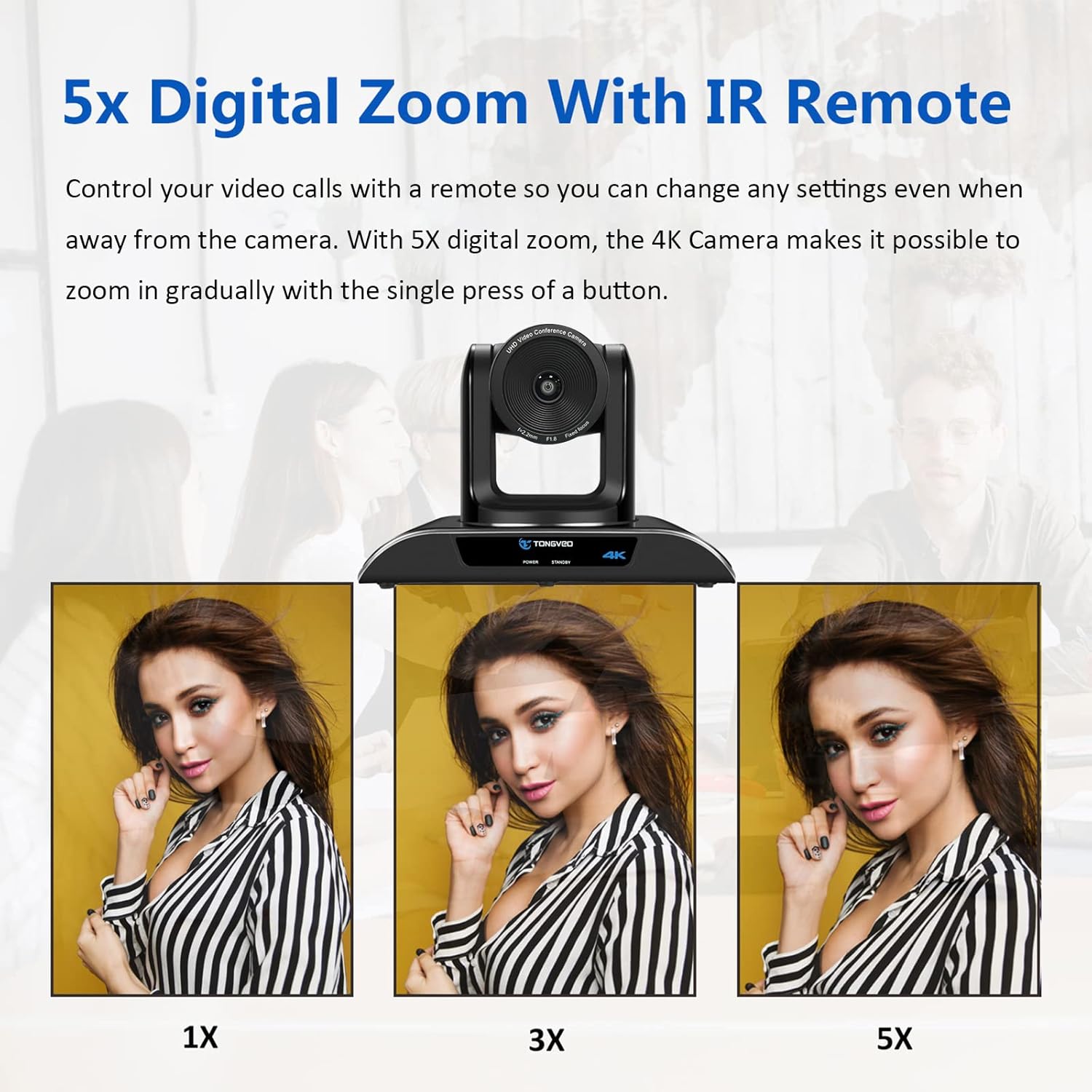 4K PTZ Webcam Video Conference Camera with 5X Digital Zoom and Remote Control USB 124-Degree Wide-Angle for Skype/Teams/Zoom Meeting Live Streaming by TONGVEO