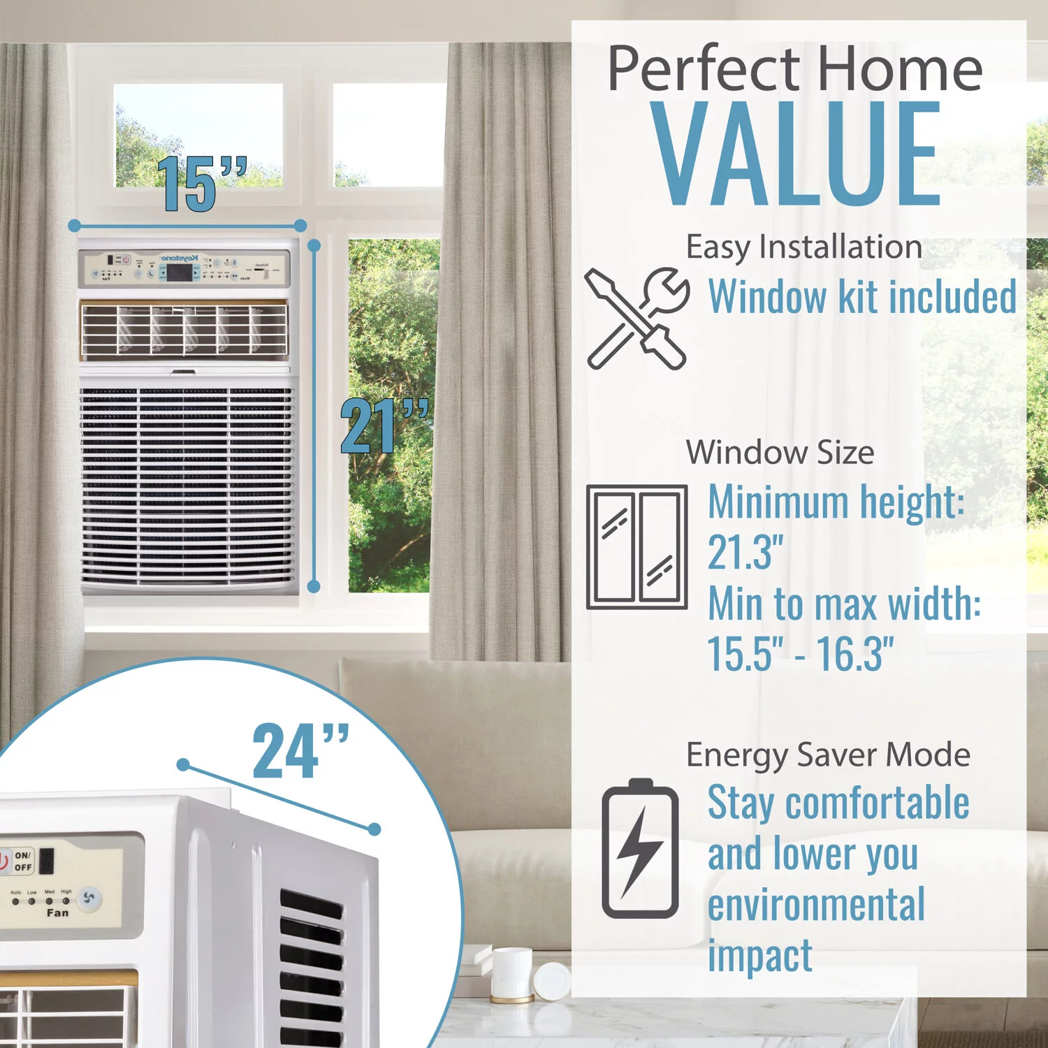 Keystone 10,000 BTU 115-Volt Casement Window Air Conditioner, White, KSTSW10B