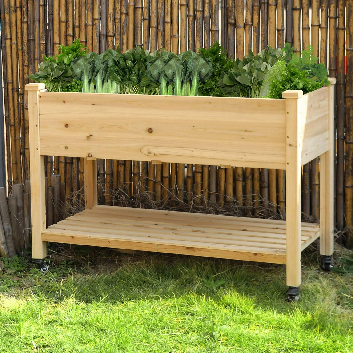 Veikous Wooden Raised Garden Bed with Lockable Wheels and Liner - Curated Treasures Market