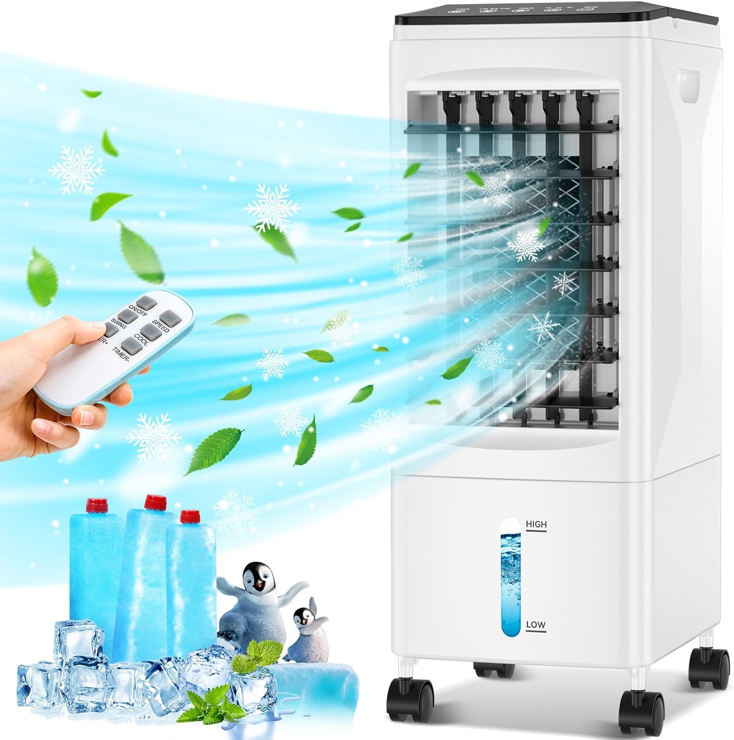 Portable Air Conditioners, 3 IN 1 Air Conditioner Portable Swamp Cooler with 3 Ice Box, Quiet Evaporative Air Cooler Windowless, 3 Speeds, Timer, 6L Water Tank, Portable AC for Room Office