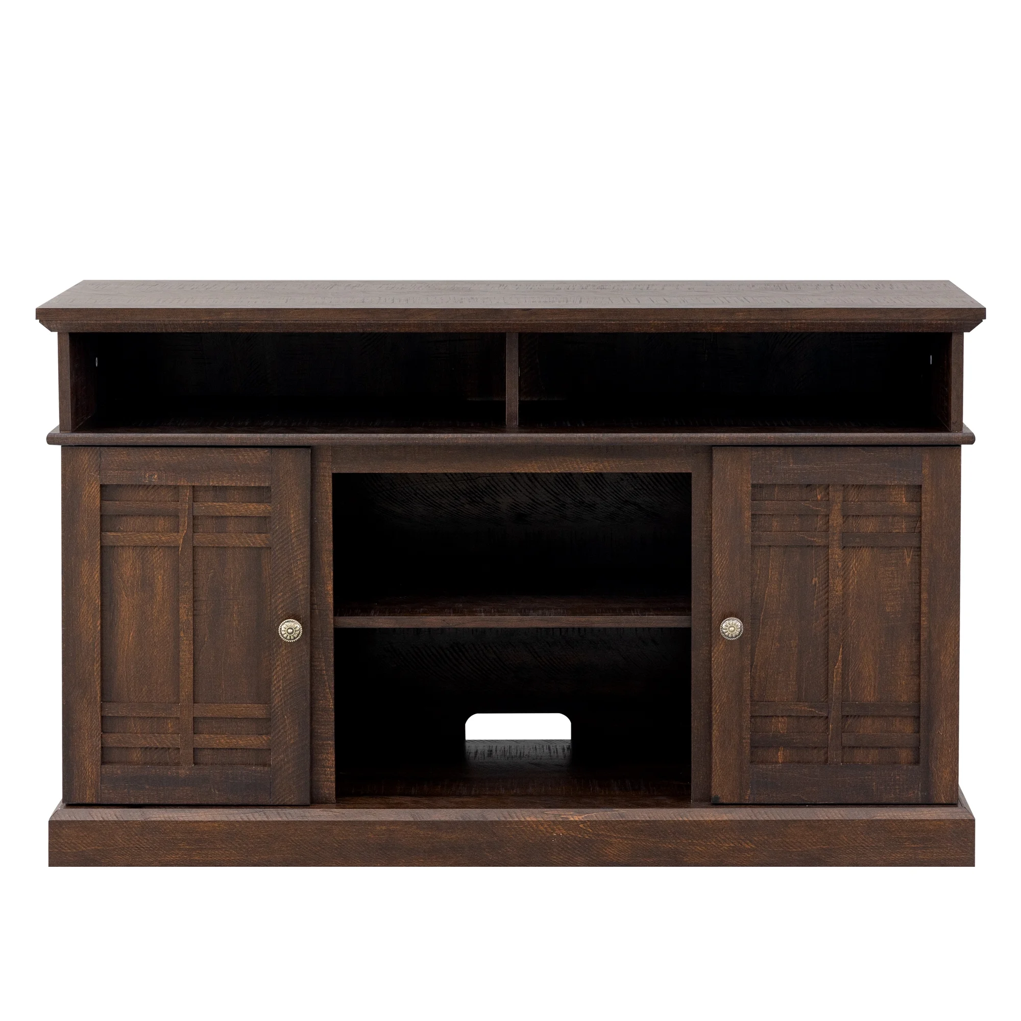 Aukfa Electric Fireplace TV Stand for TVs up to 60", Wood TV Console Cabinet, Brown