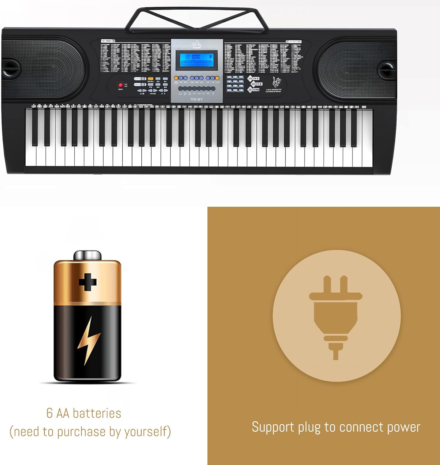 AODSK 61 Key Keyboard Piano With LCD Display Kit for Beginner Professional,with 255 Sounds,Microphone,3.5mm Audio Cable and 24 Demo Songs