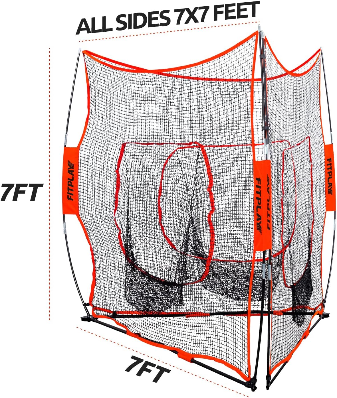 3 in 1 Baseball Softball Practice Net FITPLAY Triple Baseball Training Net 3 Way 7' x 7' Baseball Net for Hitting and Pitching, Batting and Catching, Baseball Backstop Softball Practice Nets