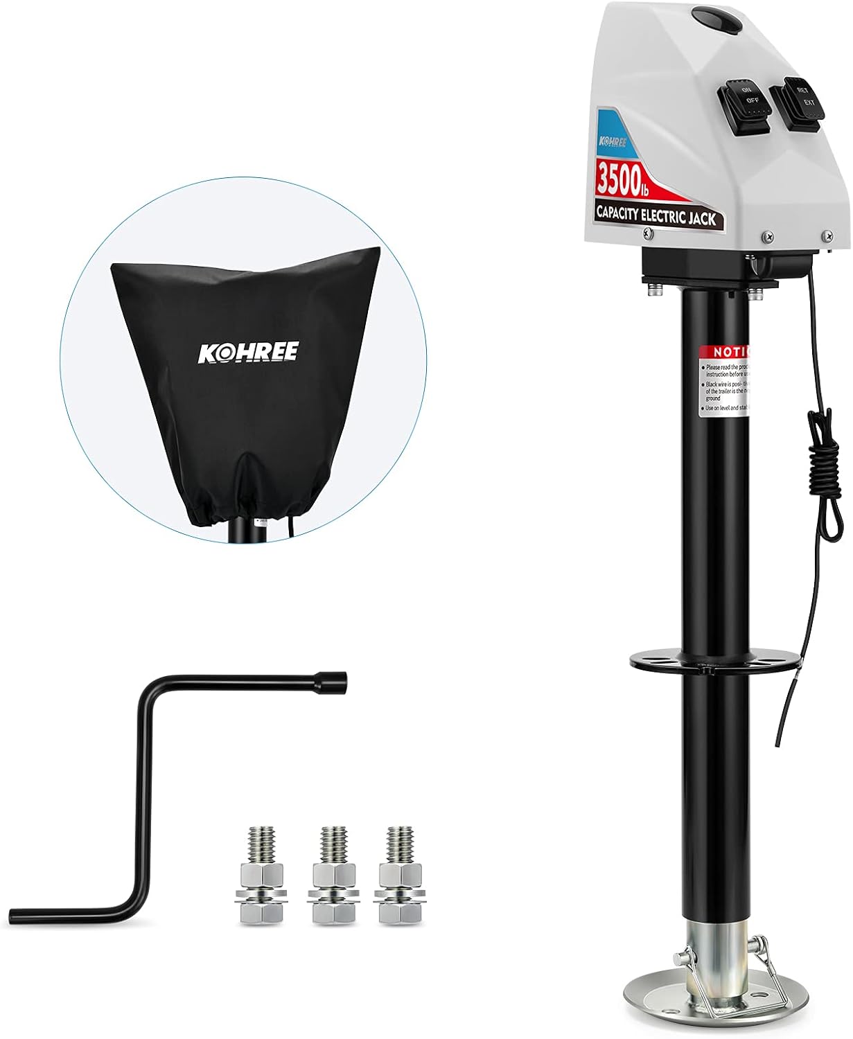 Kohree Electric Trailer Jack 3500lbs, Heavy Duty RV Electric Power Tongue A-Frame Jack for Travel Trailer Camper, with Drop Leg & Weatherproof Jack Cover, 22 Lift, 12V DC, Black