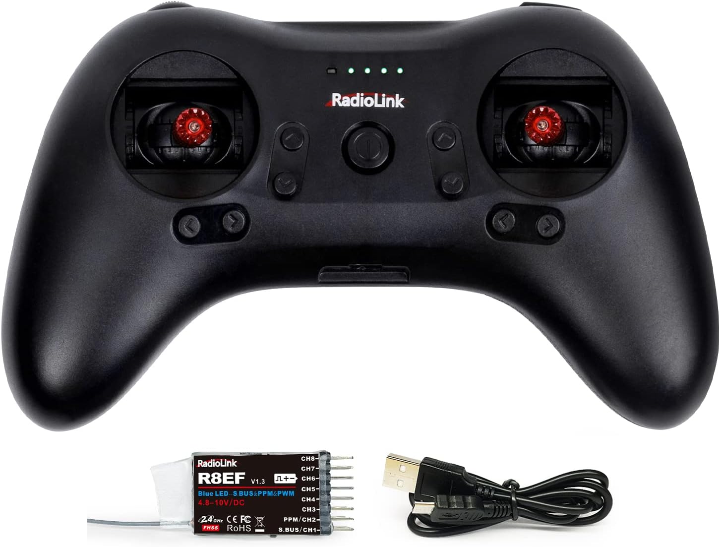 Radiolink T8S 8 Channels 2.4GHz RC Transmitter and Receiver R8EF RX, Remote and Controller Built-in Rechargeable Battery for Quad/Airplane/Car/Boat and More (Mode 1 Right Hand)