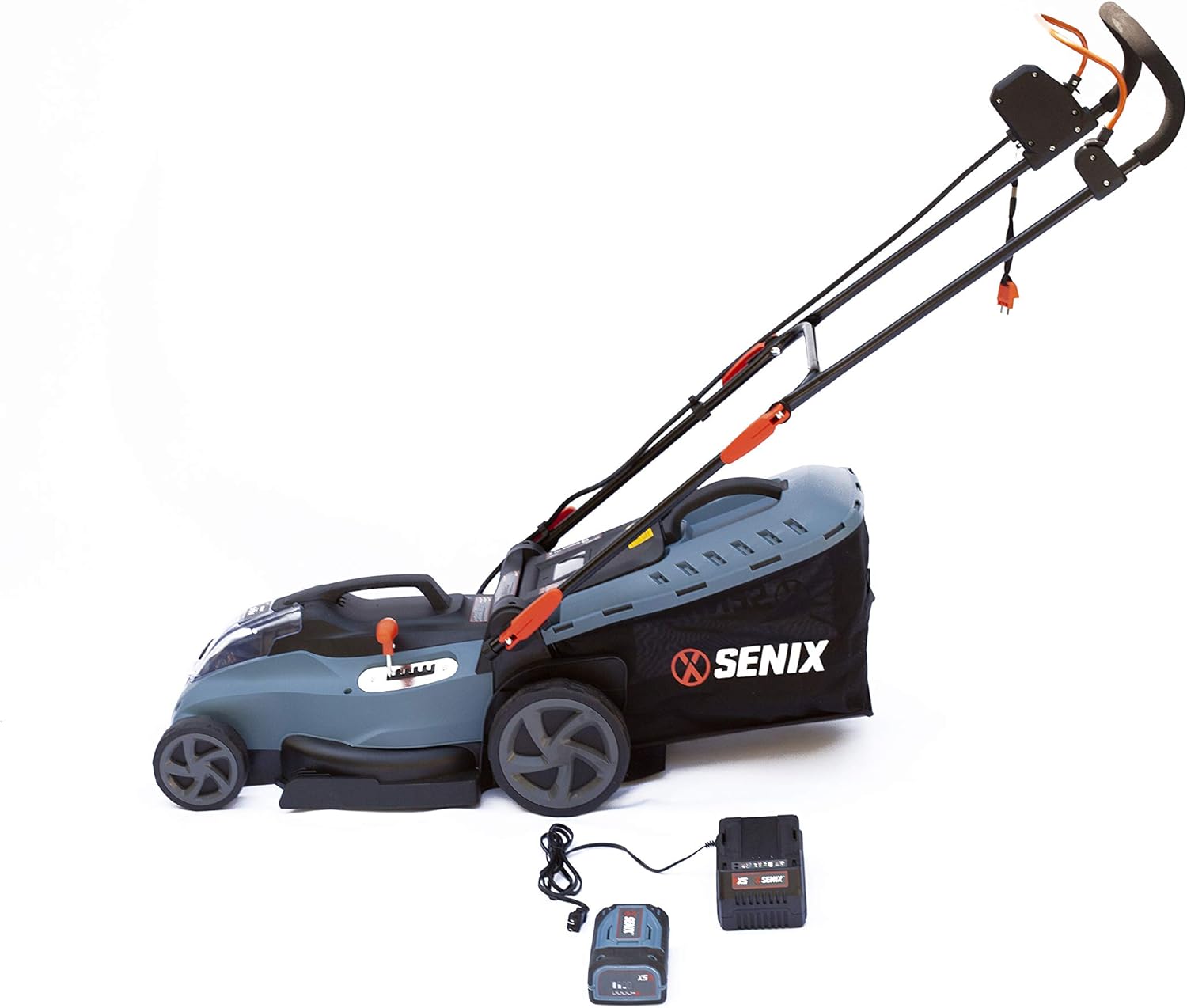 SENIX 58 Volt Lithium-Ion Cordless Brushless Push Lawn Mower with Battery and Charger Include, Blue, 15 Inch