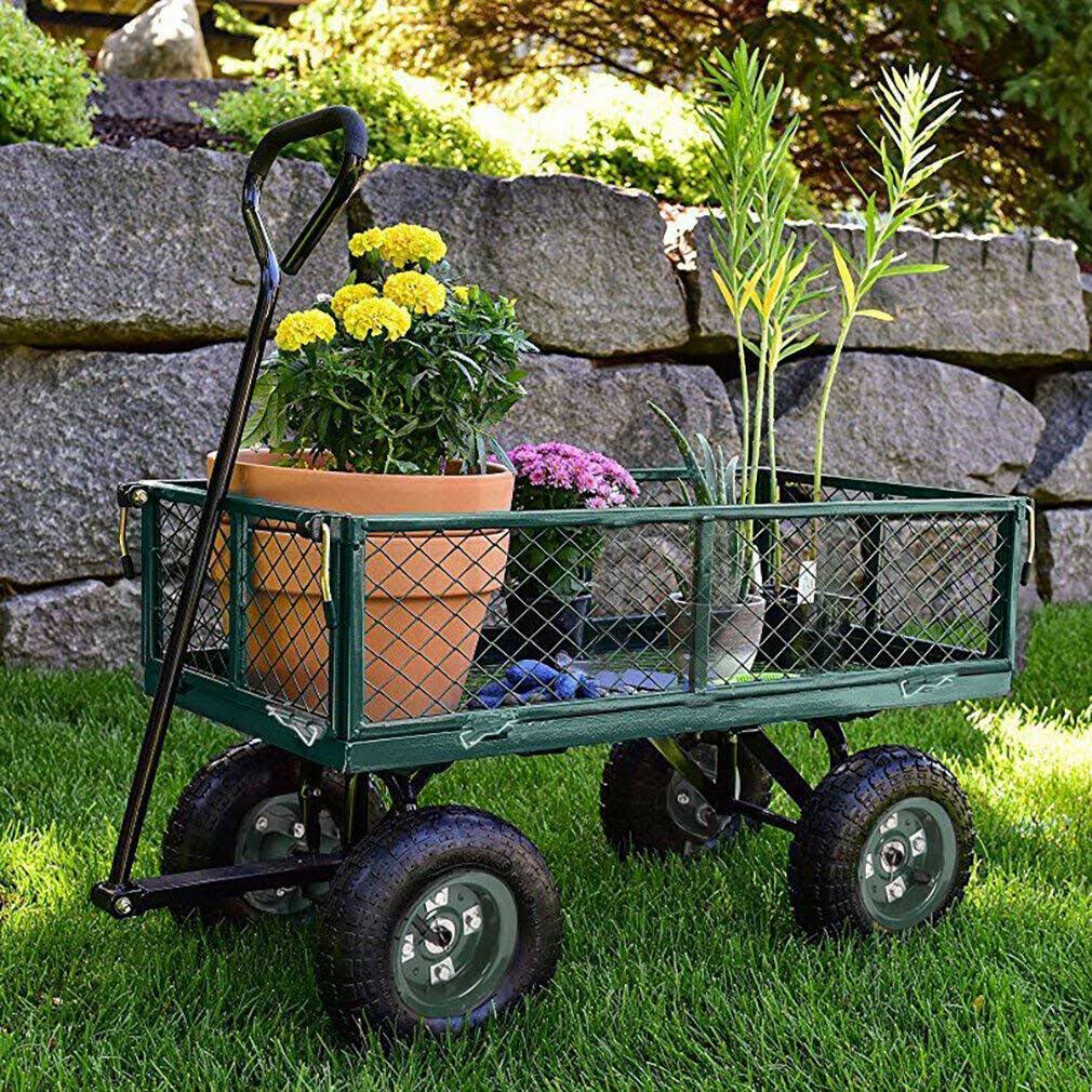 Heavy Duty Beach Lawn Garden Yard Cart 4 Tire Pulling Wagon Landscape Utility