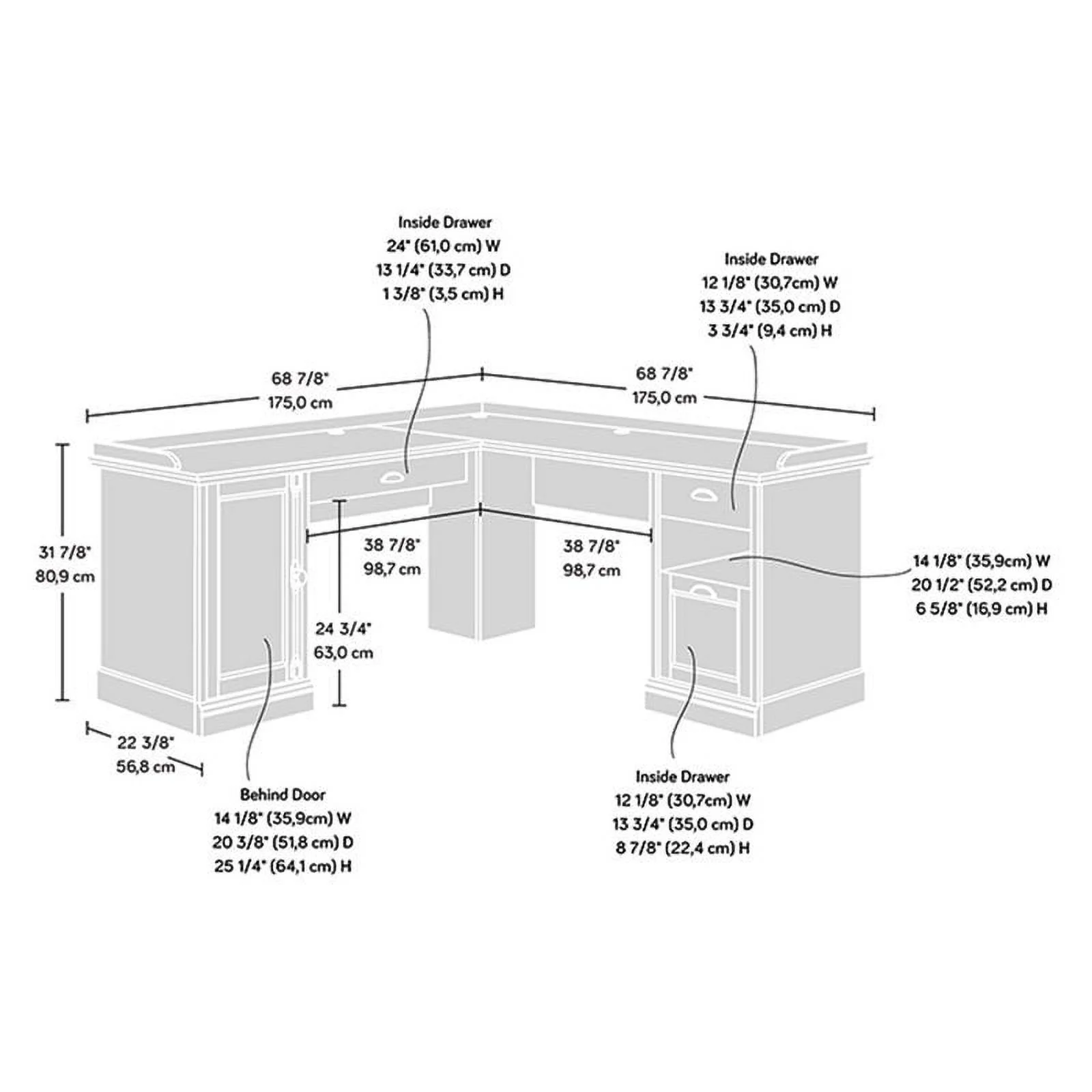 Sauder Barrister Lane L-Desk, Salt Oak Finish