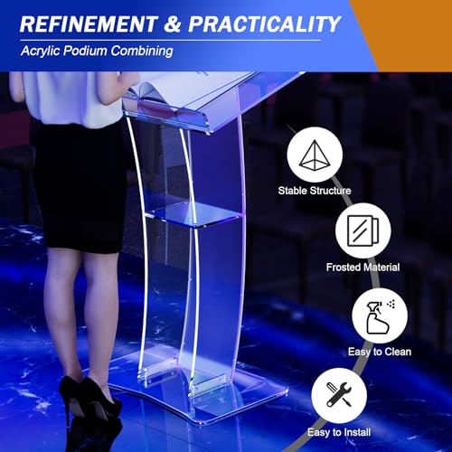Acrylic Podium Acrylic Transparent Lifting Podium Clear Podium Acrylic Podium Stand Pulpits for Churches Portable Lecterns & Podiums Pulpits for Church, Weddings, School, Office