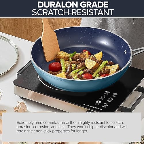 Nuwave 7pc Cookware Set Healthy Duralon Ceramic Nonstick Coated, Scratch-Resistant, PFAS Free, Oven Safe, Induction Ready, Glass Lids & Stay-Cool Handle