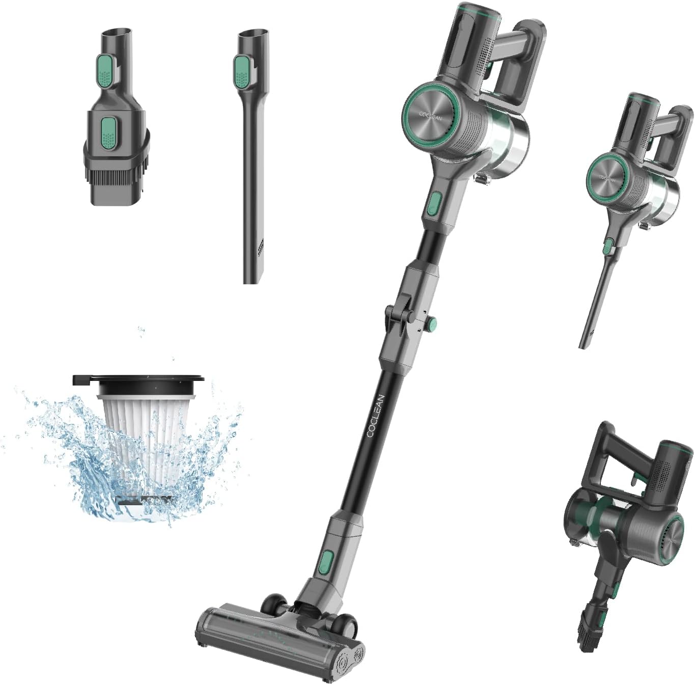 CoClean Cordless Vacuum Cleaner, Smart Stick Vacuum with 400W Brushless Motor, 25Kpa Powerful Suction Up to 60min Runtime, LED Display, Lightweight Cordless Vacuum for Carpet, Hardwood Floor, Pet Hair