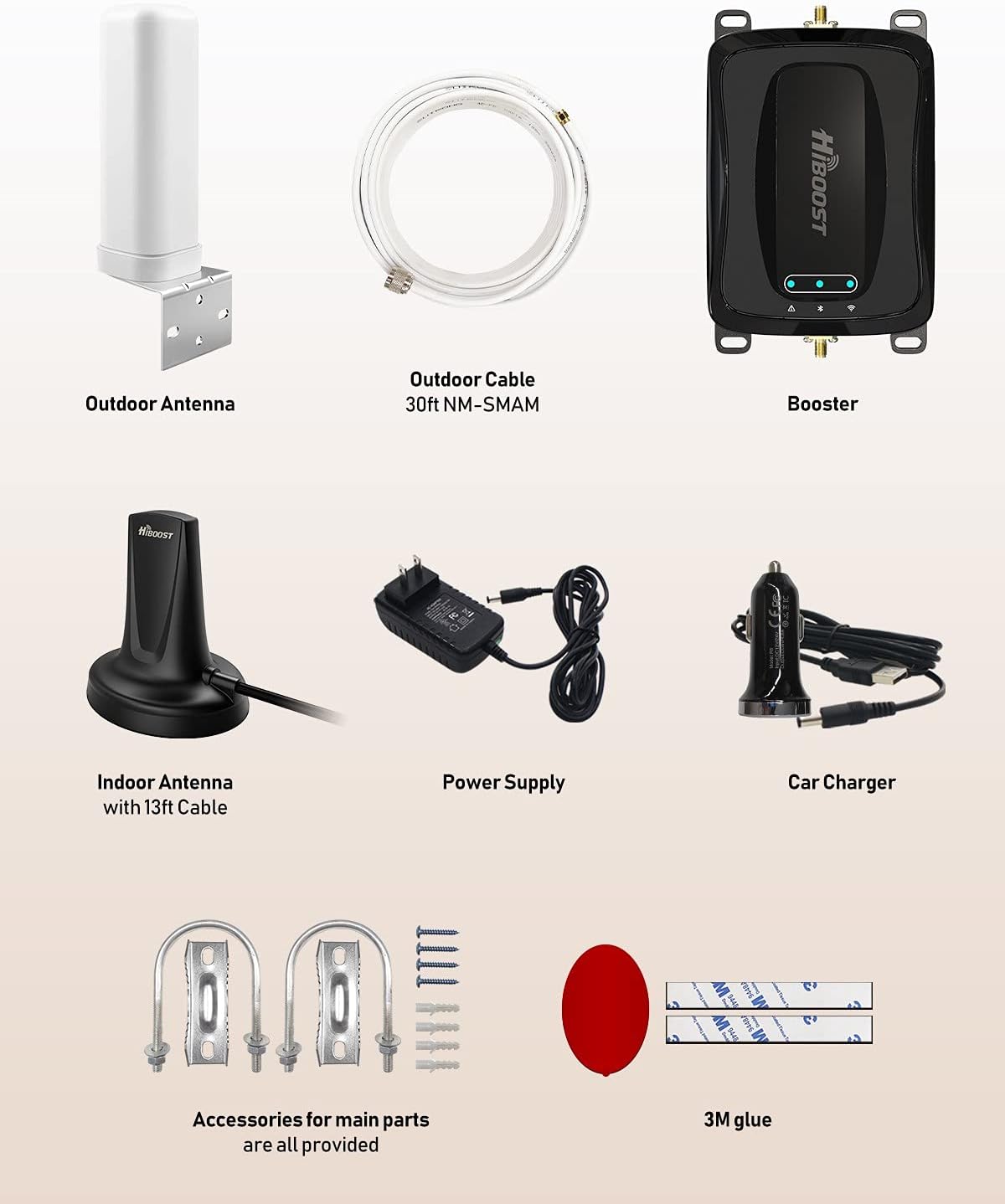 HiBoost Vehicle Cell Phone Signal Booster for Car, SUV, Van. APP fine Tune MAX gain. Car Cell Phone Booster for All U.S. Carriers-Verizon AT&T T-Mobile Sprint & More, FCC Approved