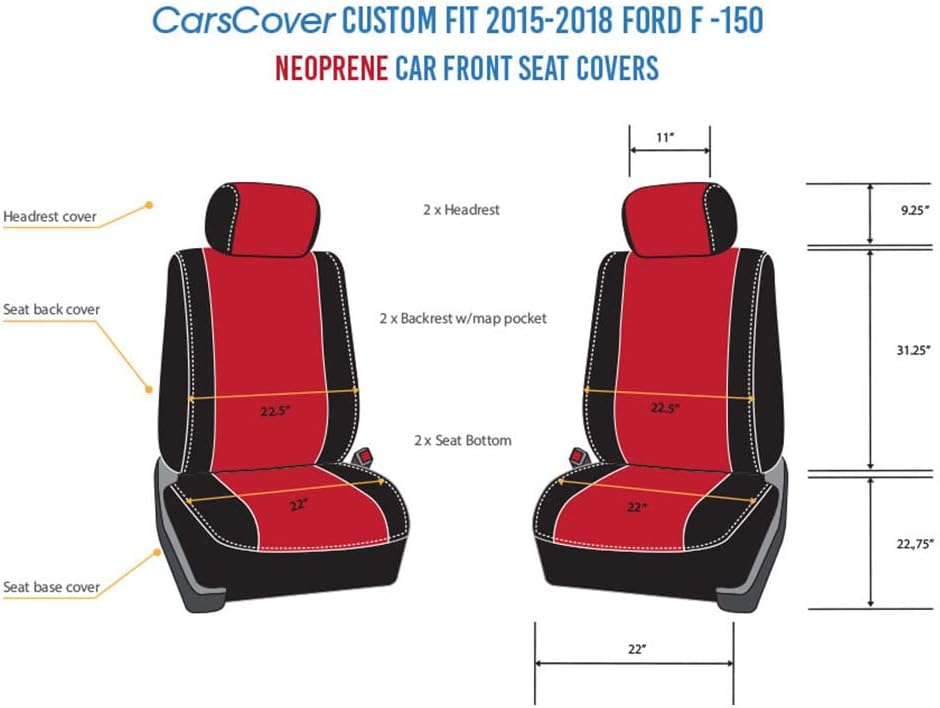 CarsCover Custom Fit 2004-2008 Ford F150 Pickup Truck Neoprene Car Front Seat Covers Red Rose & Black Sides Driver & Passenger Cover