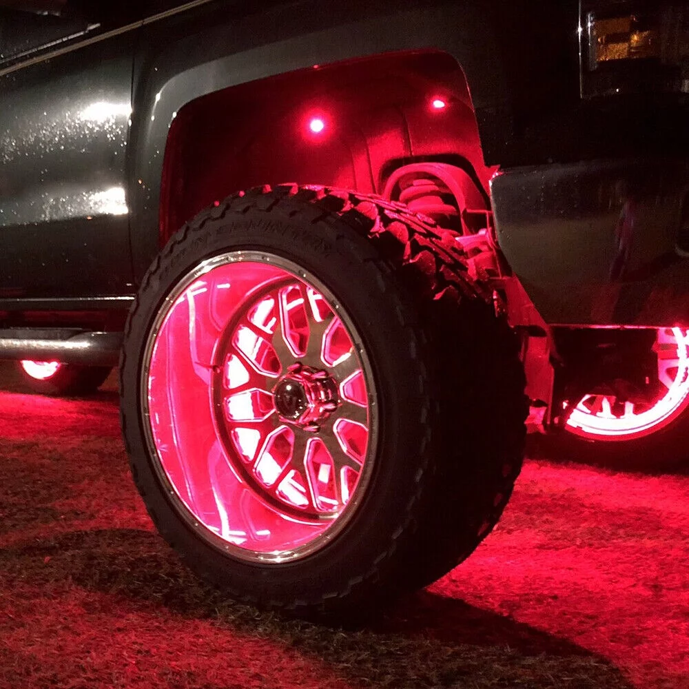 4Pcs 17.5'' Double Row LED Wheel Lights RGB Ring Rim Lamp Fit Car Truck Bluetooth