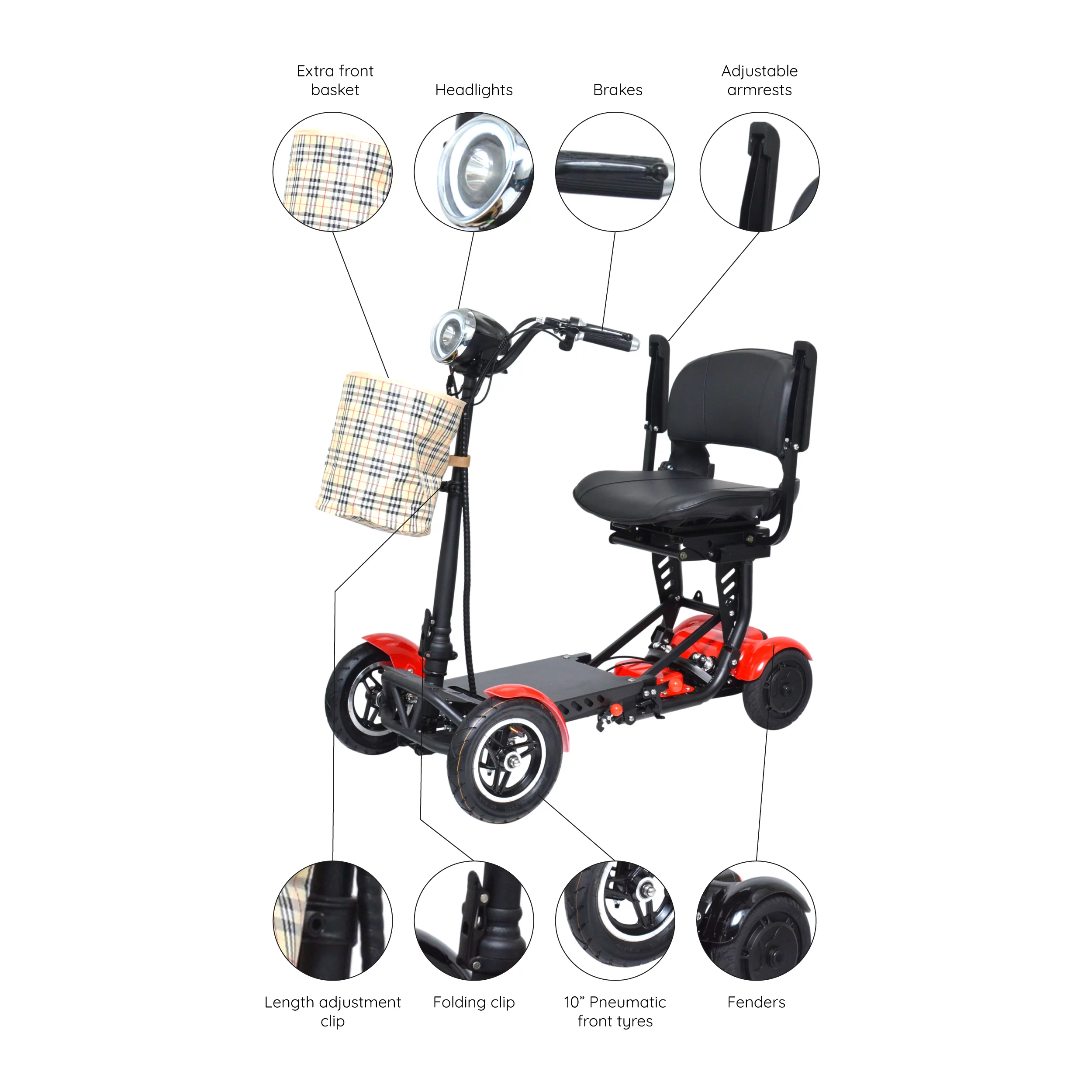 Bangeran Electric Mobility Scooter, 4 Wheel Foldable Portable, Up to 12 Miles - Blue