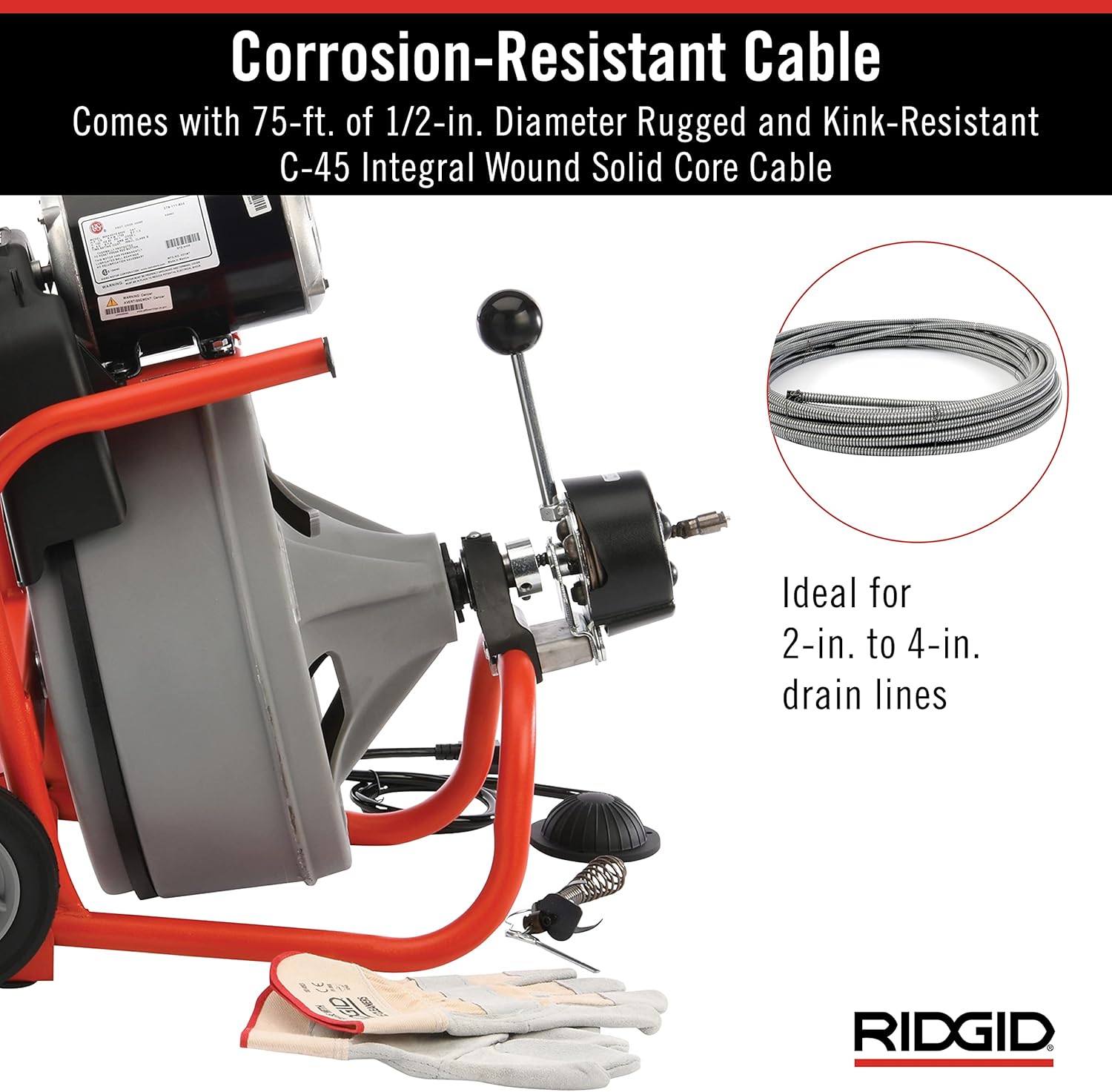 Ridgid 27013 K-400AF 115Volt C45IW Drum Machine with C45 Integral Wound Cable with Autofeed