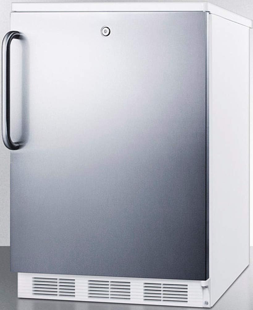 Summit Appliance CT66LWBISSTB Built-in Undercounter Refrigerator-Freezer for General Purpose Use with Lock, Dual Evaporator Cooling, Stainless steel Door, Towel Bar Handle and White Cabinet
