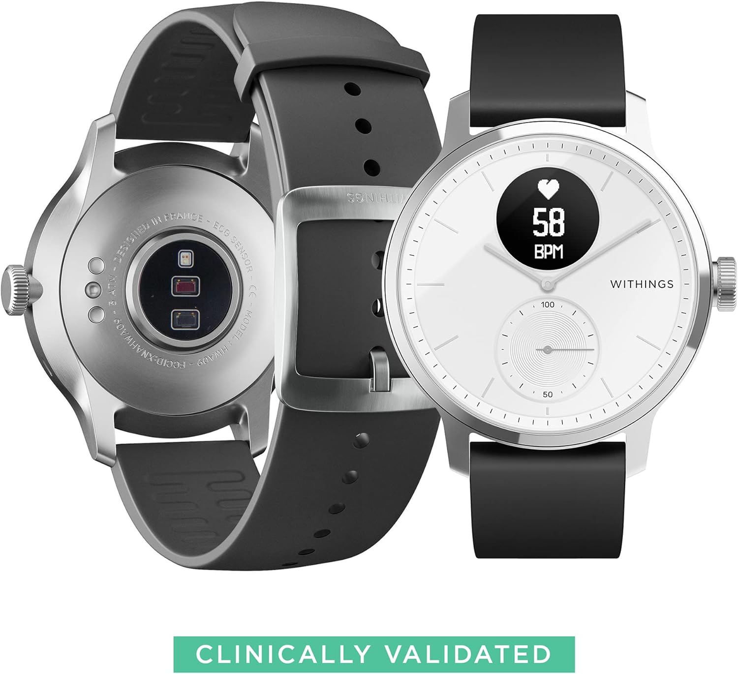 Withings ScanWatch - Hybrid Smartwatch with ECG, Heart Rate Sensor and Oximeter (White, 42mm)